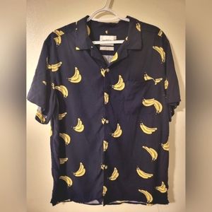 Goodfellow Co. Navy Banana Print Casual Buttondown Shirt L